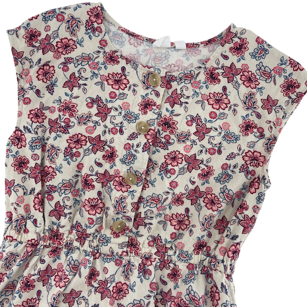 Gap‎ Kids Girls Floral Button Front Elastic Waist Dress XL 12 Beige Pink Blue